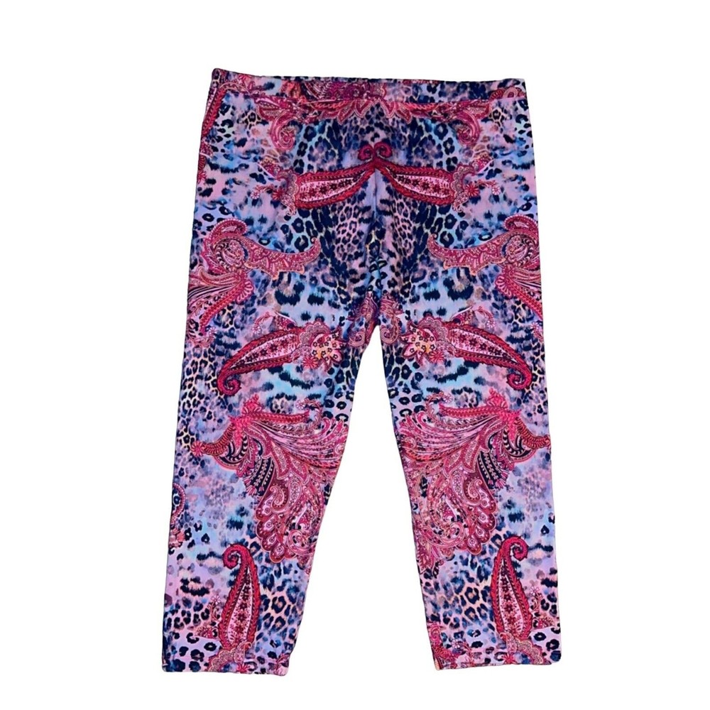 One World Live And Let Live Leggings Sz XL Women's Paisley Animal Multicolor